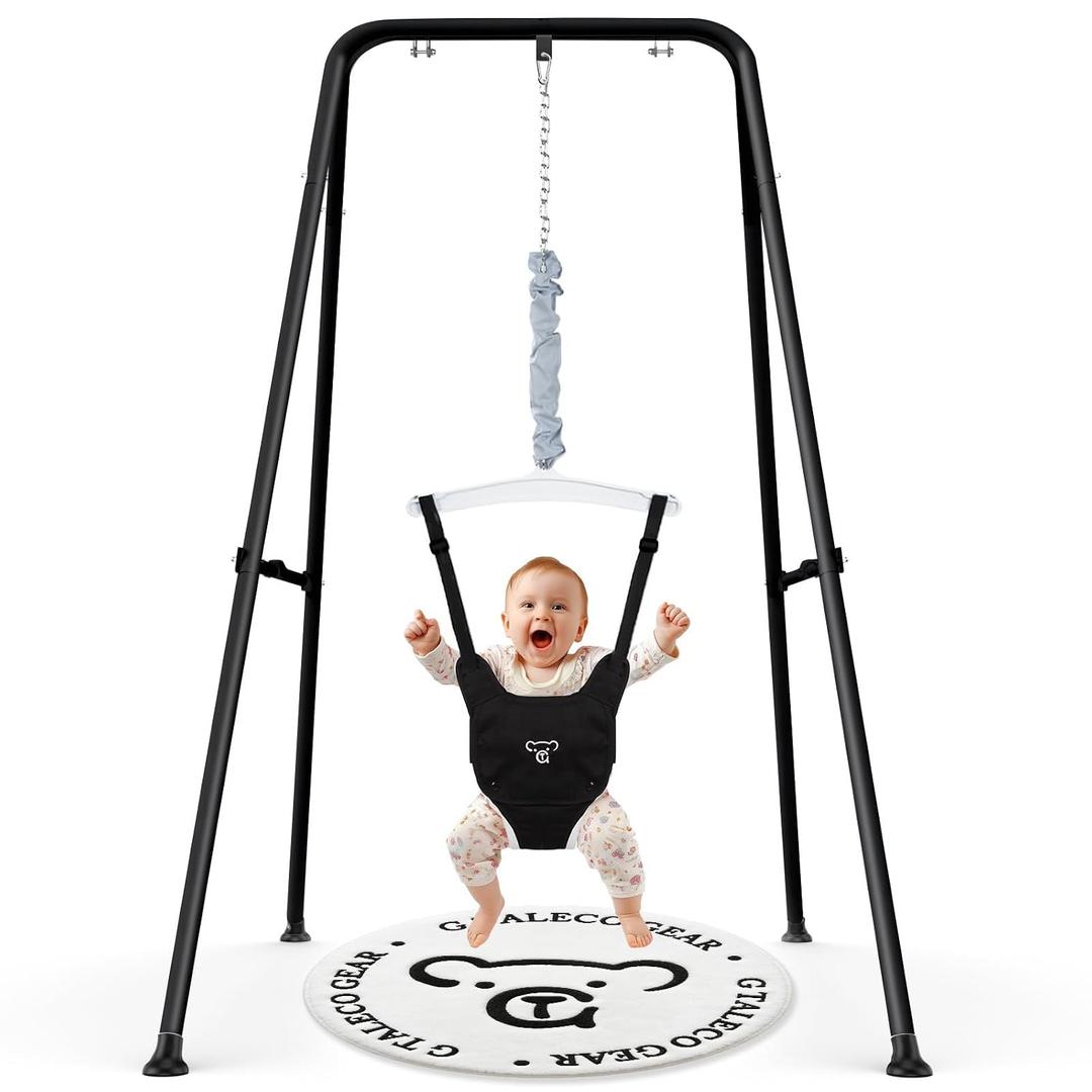 G TALECO GEAR Baby Jumper with Stand,Baby Bouncer,Easy Set-Up,Baby Exerciser for Active Babies,Suitable for Indoor and Outdoor, Water Mat Include (Black)