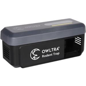 OWLTRA OW-7 in-/Outdoor Electric Rodent Trap, Instant Kill Mouse & Rat Zapper with Waterproof Cover, Sound & Light Alarm, and Batteries or USB Power Source, Waterproof Grade IPX4, Black