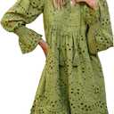 Dokotoo Womens 2025 Boho Dress Tassel V Neck Long Sleeve A Line Casual Hollow Out Lace Ruffle Party Dresses (M)