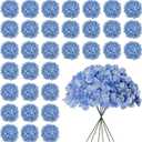 30 Pcs Blue Hydrangea Artificial Flowers Bulk, Faux Hydrangea Flowers Heads, Artificial Fake Silk Hydrangea Flowers with Stems, Blue Flowers Artificial for Decoration Wedding Dcor