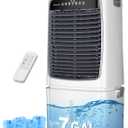 Uthfy Swamp Cooler, 3-IN-1 Evaporative Air Cooler with 7 Gallon Water Tank, 4 Ice Box, Remote, 12H Timer, 120Oscillation, Portable Air Conditioner, Cooling Fan for Bedroom Indoor Outdoor Use