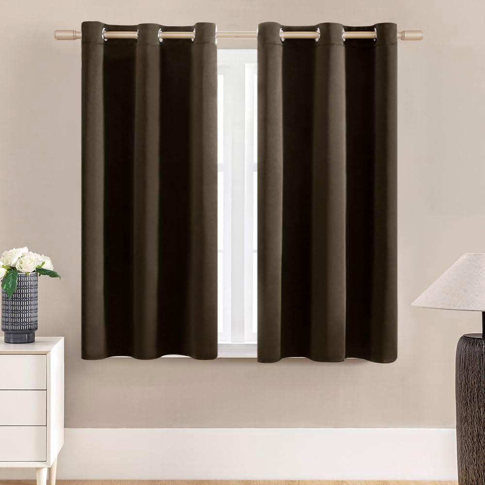 XTMYI Dark Brown Curtains for Living Room,Short Blackout Waterproof Shower Window Curtains for Bathroom Set,48 Inch Length