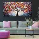 Zoyotago Large Canvas Wall Art Colorful Flower Tree Picture Gray Backgrounds Canvas Prints Ready to Hang for Bedroom Living Room Size 24x48