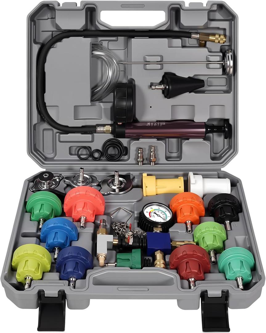 25PCS Coolant Pressure Tester & Vacuum Refill Kit,Radiator Pump Pressure Tester Kit for Automotive Cooling System Water Tank Leakage Detection