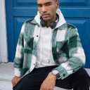 COOFANDY Men's Flannel Shirts Casual Button Down Plaid Shirt Jacket Long Sleeve Fleece Shacket with Pockets (Green)