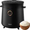 TOKIT Rice Cooker 3 Cup Uncooked/6 Cup Cooked, Nonstick Inner Pot Ceramic Rice Cooker Small,24H Timer Delay & Keep Warm, Portable 9 Preset Functions for Brown Rice, Steam, Soup, Black