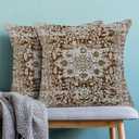 AEIOAE Boho Pillow Covers 18x18 Inch Set of 2,Brown Beige Carpet Pattern Throw Pillows Case,Ethnic Design Retro Outdoor Decorative Square Linen Farmhouse Decor Cushion Covers for Home Sofa Couch