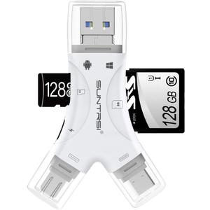 SD Card Reader for iPhone/ipad/Android/Mac/Computer/Camera,4 in1 Micro SD Card Reader Trail Camera Viewer, Portable Memory Card Reader SD Card Adapter for SD and TF Cards(White)