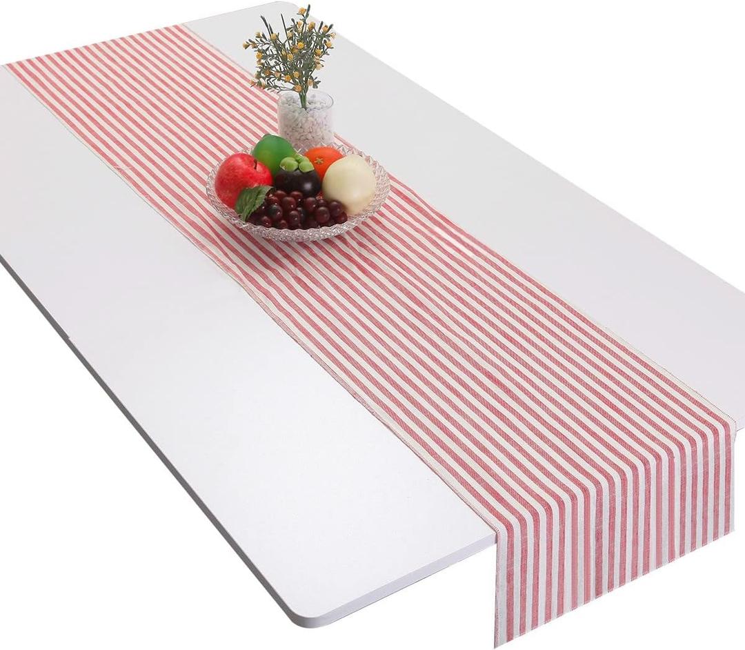 Mookaitedecor Red Striped Table Runner Cotton Linen Runners for Table Wedding Party Dinner & Everyday Use, 13 x 70 Inch