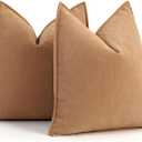 ZWJD Camel Pillow Covers 18x18 Set of 2 Chenille Throw Pillow Covers with Elegant Design Soft and Luxurious Decorative Throw Pillows for Couch, Bed, and Home Decor (18" x 18" (Pack of 2))