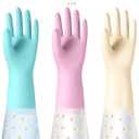 KAQ Reusable Household Cleaning Gloves Rubber: 3 Pairs Latex Free Kitchen Gloves for Washing Dishes with Cotton Lined (Large (Pack of 3), Assorted Colors)