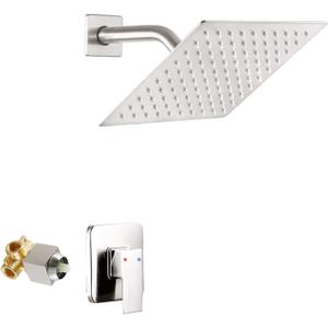 Brushed Nickel Shower Faucet GGStudy Single Function Shower Trim Kit with Rough-in Valve Shower Set Bath Rainfall Shower Faucet System 8inch Square Stainless Steel Metal Shower Head