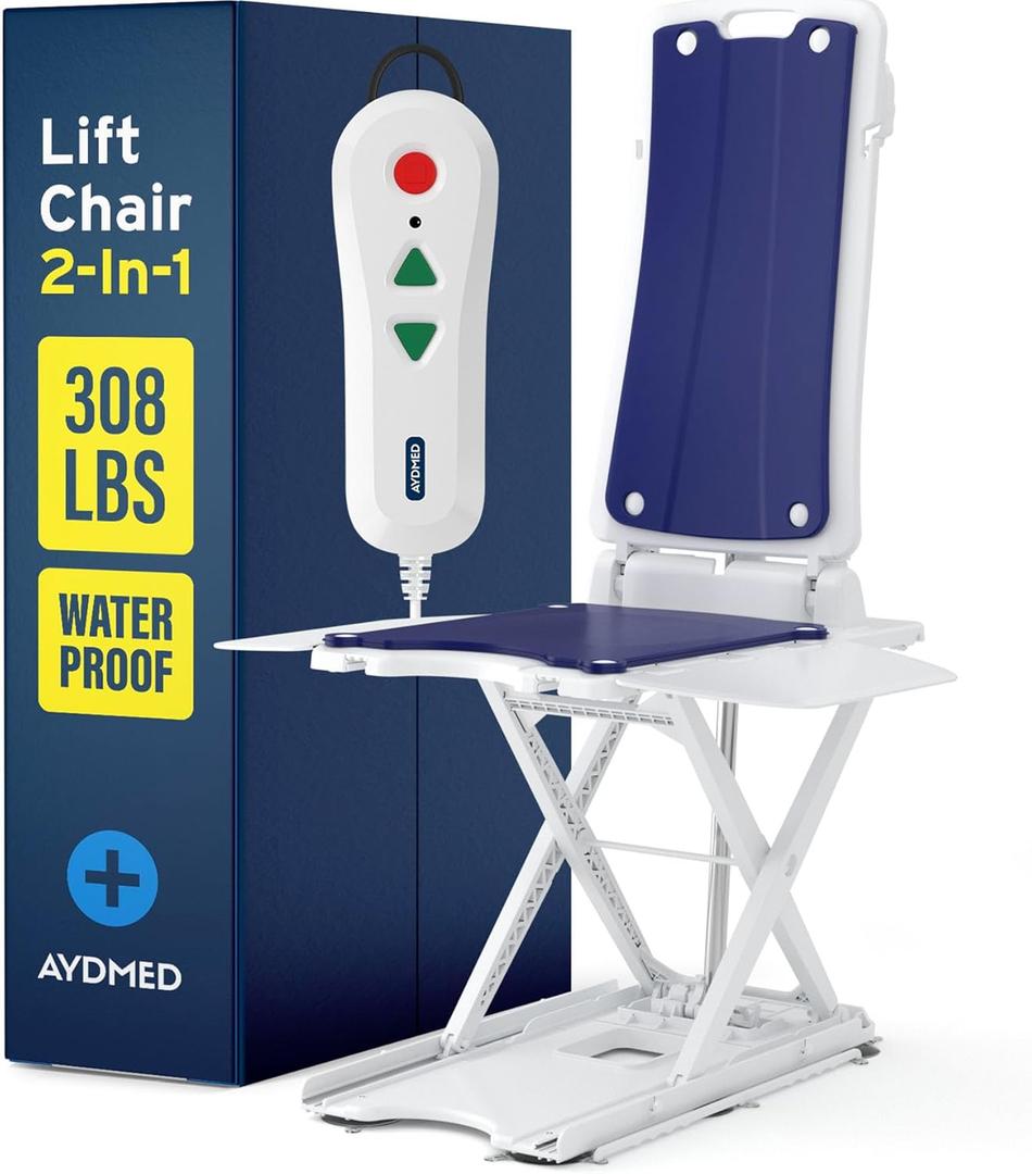 AYDMED 2-in-1 Lift Chair | Portable Cordless Rechargeable Electric Floor & Bath Chair Lift | Strong & Secure Engineering | Advanced Lifting Power with 308 lbs Lift Capacity | Waterproof & Dustproof