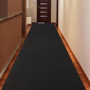 Runner Rugs 3 x 15 ft for Hallway with Rubber Backing, Non Slip Indoor Rug, Outdoor Runner Rug Waterproof, Custom Size Area Rugs for Entryway, Balcony, Patio, Kitchen, Garage, Stair, and Laundry (Black Narrow Stripe)
