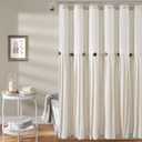 Lush Decor Linen Button Shower Curtain, 72" W x 72" L, Off White - Extra Long Shower Curtains - White Shower Curtain Fabric - Farmhouse Bathroom Decor