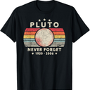 Never Forget Pluto Shirt. Retro Style Funny Space Science T-Shirt L