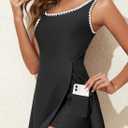 Aleumdr One Piece Swimdress Swimsuit for Women Tummy Control Split Swim Dress Skirt Bathing Suit with Pockets, Black XL