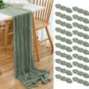 20 Pack Sage Green Cheesecloth Table Runner 17x108 Inch Boho Wrinkled Sheer Romantic Gauze Cheese Cloth Table Runner Bulk Decor for Wedding, Bridal Shower, Birthday Party