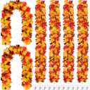 Fovths 6 Pack Maple Leaves Garland 5.8ft/Pc Artificial Fall Decorations Colorful Autumn Hanging Vine for Thanksgiving Halloween Fireplace Indoor Outdoor Decor
