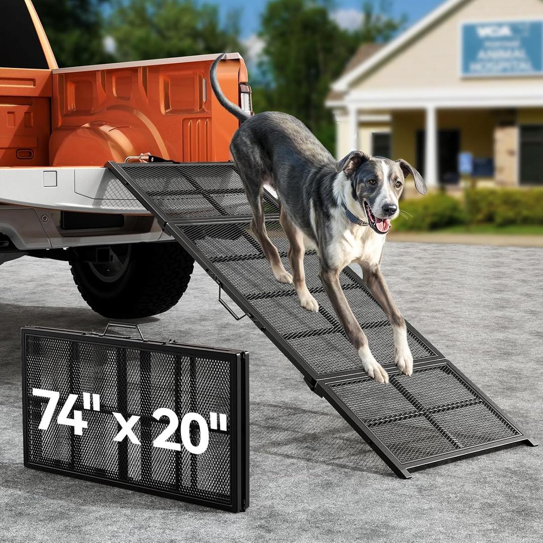 74'' L & 20'' W Longest Dog Ramp for Car - Extra Wide Lightweight Pet Dog Ramps for Large Dogs with Non-Slip Mesh, Outdoor Dog Ramp Up to 400LBS, Dog Steps Stair Get Into a Car SUV/Truck/RV/Bed (74'' L & 20'' W-Extra Long & Wide)