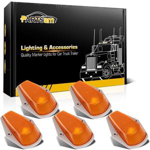 Partsam 5Pcs Amber Cab Marker Light Covers Replacement for F150 F250 F350 Top Roof Clearance Running Lights Lens 1980-1997 Super Duty Pickup Trucks with Base and T10 Sockets Pigtails(w/o Bulbs)