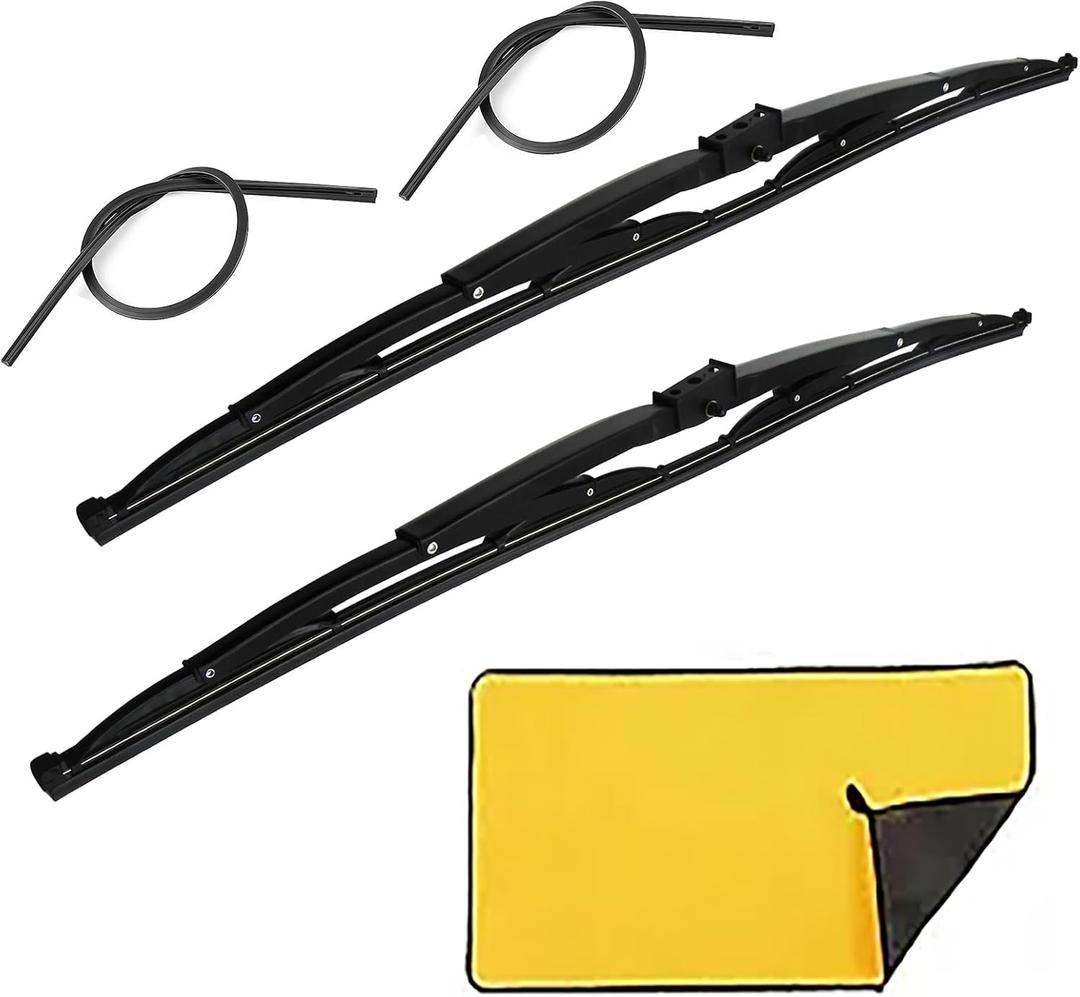 2Pcs 36" Heavy Duty Windshield Saddle Mount Wiper Blade Replacement for Motorhome Recreational Vehicle RV and Bus with 2 Rubber Refills and 1pcs Car wash towel 27mm 23mm