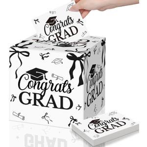 AmazingSpark Graduation Card Box Black Bow Congrats Grad Card Holder Boxes with 60PCS Advice Wishes Cards Grad Party Decorations Class of 2026 High School College Centerpiece Ceremony