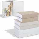 6 Pcs Faux Decorative Books Set for Home Decor Modern Linen Faux Books Fake Book Storage Box Book Shaped Boxes for Bookshelf Mantel, 10.6", 8.6", 9.8" H(White, Khaki, Beige)