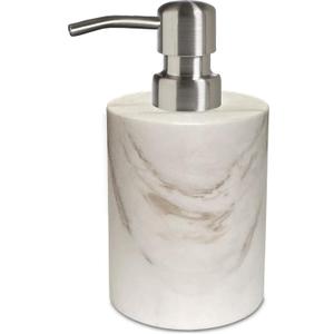 Marble Soap Dispenser, soap and Lotion Dispenser Bathroom, with Rust Proof Stainless Steel Pump Refillable for Kitchen Bathroom Countertop-Hand Lotion and Liquid Soap Dispenser-White
