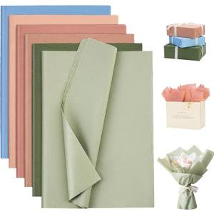 Simetufy 60 Sheets 6 Colors Morandi Series Tissue Paper for Gift Bags, 14 x 20 Inches Sage Green Dark Green Cinnamon Light Blue Tissue Paper Bulk for Crafts Birthday Wedding Graduation Holiday Decor