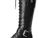 DREAM PAIRS Women's Combat Riding Platform Knee High Boots, Lace Up Fall Lug Sole Gothic Motorcycle Boots with Inside Zipper, Size 8.5