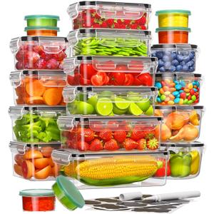 40 Piece Food Storage Containers with Lids(20 Containers & 20 Lids), BPA-Free Plastic Food Containers for Kitchen Storage and Organization, Leak Proof Meal Prep Container, Includes Labels & Pen