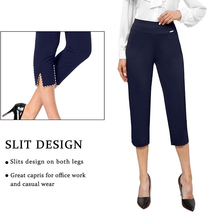 Tapata Women's Capri Dress Pants 20.5" Stretch High-Waist Crop Office Work Pants Summer Casual Capris Slacks Yoga , Size L