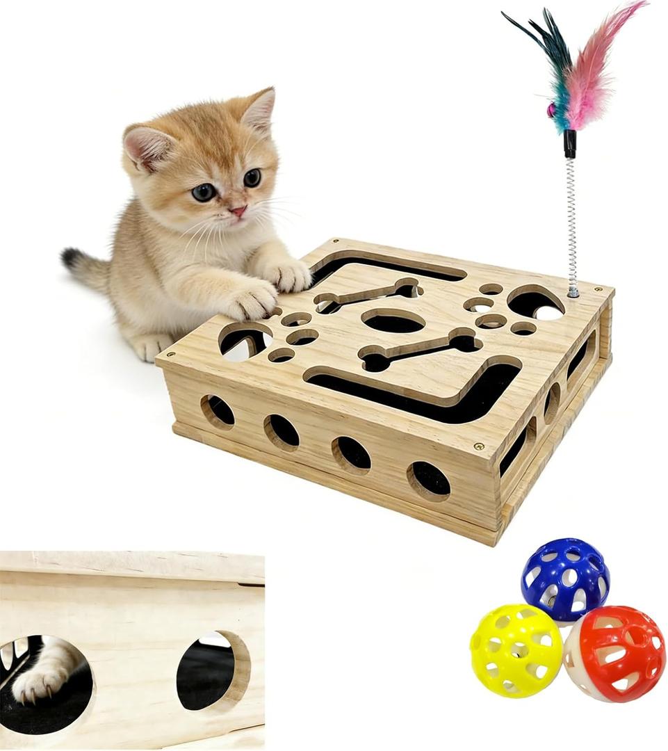 Cat Nail File Scratch Enrichment Box Enrichment Puzzle Toy for Indoor Cats Interactive Cat Scratch Puzzle Enrichment Box Toy with Sandpaper and Bell Ball, Nail File Stress for Cats