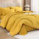Litanika Comforter King Size Set Mustard Yellow - 7 Pieces Bed in a Bag King Bedding Comforter Sets, Plain Lightweight Bed Set with Comforter, Sheets, Pillowcases & Shams