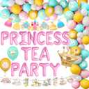 LaVenty Princess Tea Party Decorations Let's Par Tea Decorations Backdrop Balloon Garland Arch Cutout Banner Floral Butterfly Teapot Balloons Princess Banner