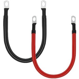 2 AWG 2 Gauge Red + Black Pure Copper Battery Cables Power Inverter Wire Set for Solar, RV, Car, Boat, Automotive 12in 3/8 in Lugs (2PCS)