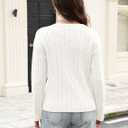 ZAFUL Women's V Neck Cable Knit Sweater 2025 Fall Pullover Long Sleeve Ribbed Loose Top Casual Outfits (Large, White)