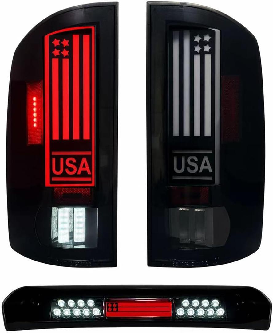 All-in-one LED Tail Light+3rd Brake Light for Dodge RAM 1500 2002-2006, RAM 2500 3500 2003-2006,Upgraded VersionRear Taillight Assembly.