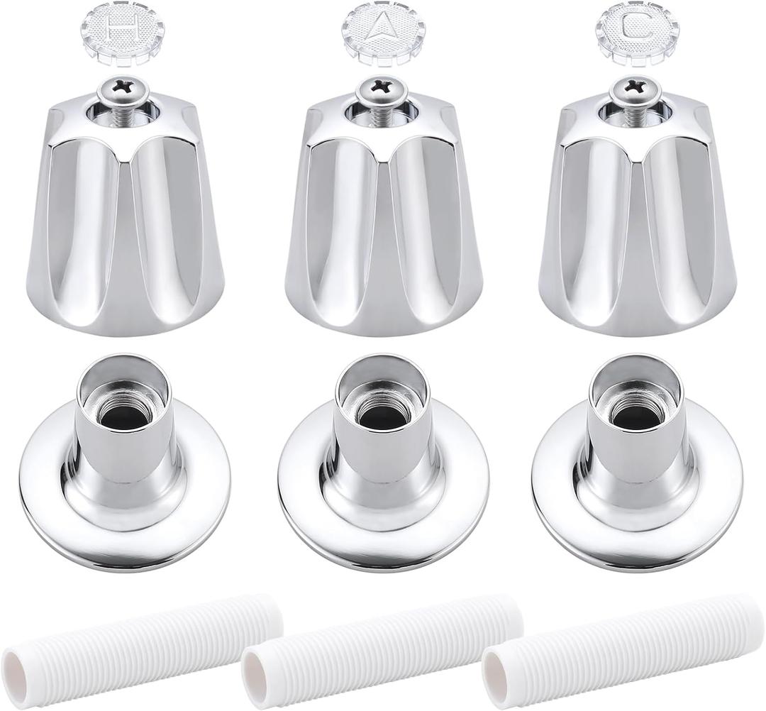 3 Piece Shower Handle Replacement, Compatible with Price/Pfister Verve Tub Shower Bathtub Faucet Handle Remodel Trim Kit Include 1 Hot 1 Cold 1 Diverter and 3 Includes Base, Chrome