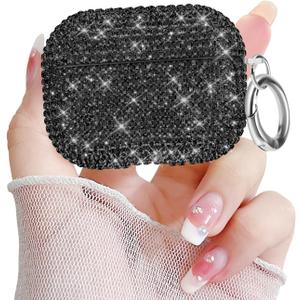 Newseego for AirPods Pro 3 Generation Case, Luxury Sparkly Bling Rhinestone Case with Keychain for Women Girls Anti-Lost Glitter Crystal Hard PC Shockproof Protective Cover for AirPods Pro 3rd-Black