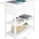 Yoobure End Table with Charging Station, Flip Top Side Table with USB Ports and Outlets, Sofa Couch Table Bedside Table for Living Room Bedroom, Narrow Nightstand with Storage Shelves for Small Spaces (White)