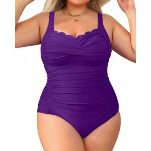 Womens Plus Size One Piece Swimsuit- Tummy Control Bathing Suit Full Coverage Swimwear Purple 22W