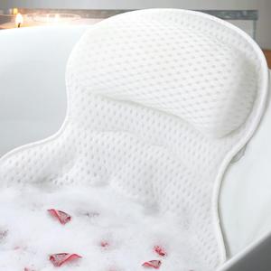 Bath Pillow Bathtub Pillow, Luxury Bath Pillows for Tub Neck and Back Support, Bath Tub Pillow Headrest with Soft 4D Mesh Fabric and Non-Slip Suction Cups, Relaxing Bath Accessories Spa Gifts (White)