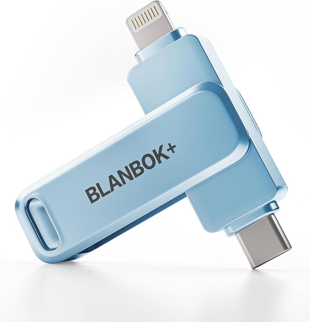 MFi Certified 256GB iPhone Photo Stick, USB Flash Drive for Photo/Video Backup, High-Speed Thumb Drive Compatible for iPhone/iPad/Android/PC (Blue)