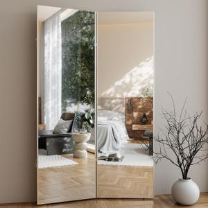 71x 48 Foldable Full Body Floor Mirror with Ultra-Light Design, Glassless Shatterproof Surface, Space-Saving Full-Length Mirror for Home Gym, Yoga, Dance Studio (Silver)