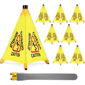 8 Pcs Pop up Wet Floor Sign with Storage Tube 20 Inch Wet Safety Signs Commercial Caution Safety Cone Pop up Caution Sign for Commercial Stores Grocery Restaurant Restroom Office Use, one size
