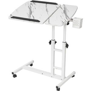 Overbed Table,Adjustable Laptop Desk with Cart, Computer Workstation, Bed Side Table, Tiltable Table and Mouse pad for Laptop-Marble White, 15.75 x 17.32 inches