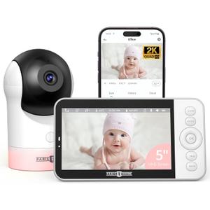 PARIS RHNE Video Baby Monitor, 2K UHD WiFi Camera, Night Vision, 5 Smart Baby Monitor with App Control, Motion and Cry Detection, AI Tracking, Three-Way Audio, RGB Night Light, Lullabies (White)