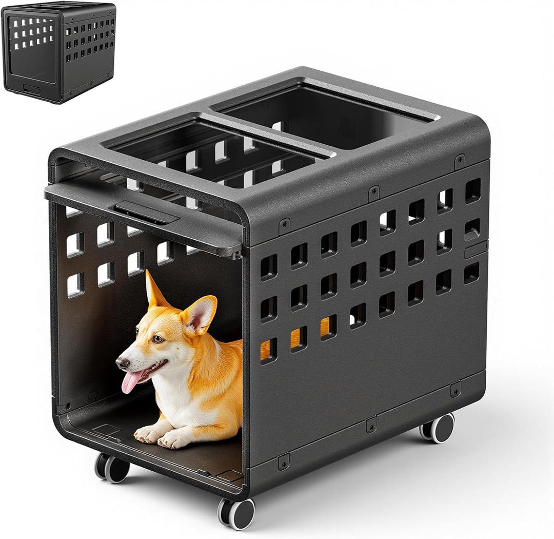 Acrylic Dog Crate, Puppy Dog Kennel Indoor with Wheels for Small/Medium Size Pet, Stylish Safe & Easy Cleaning Side Table Dog Cage-Small Black